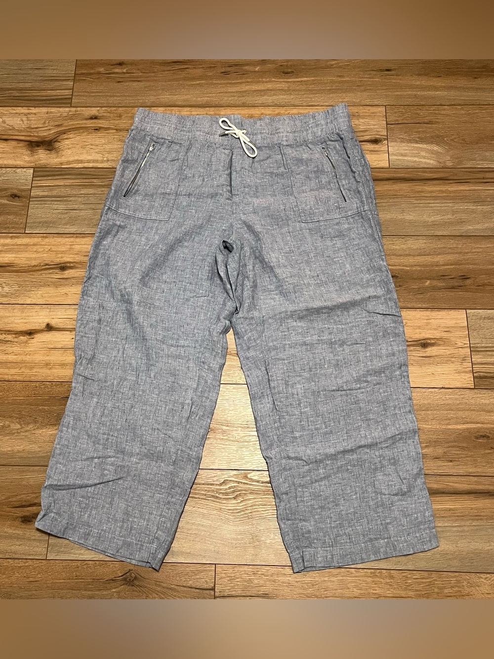 Athleta Cabo Linen Wide Leg Crop Pants Women’s Size 22 Blue Chambray Pull On